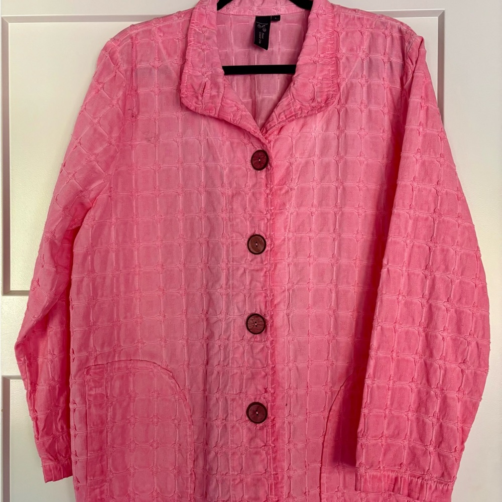 Pink Textured Button-Up Jacket